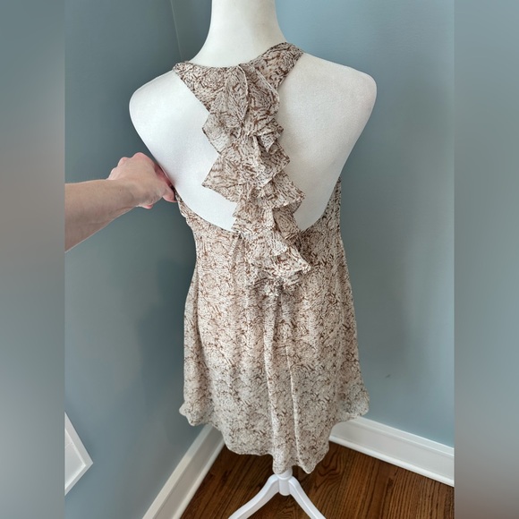 SILK Ruffled Back Beige Printed Halter TOP - Picture 3 of 8